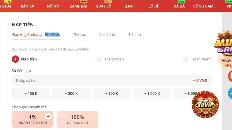 Nạp tiền XuVIP qua tài khoản ngân hàng