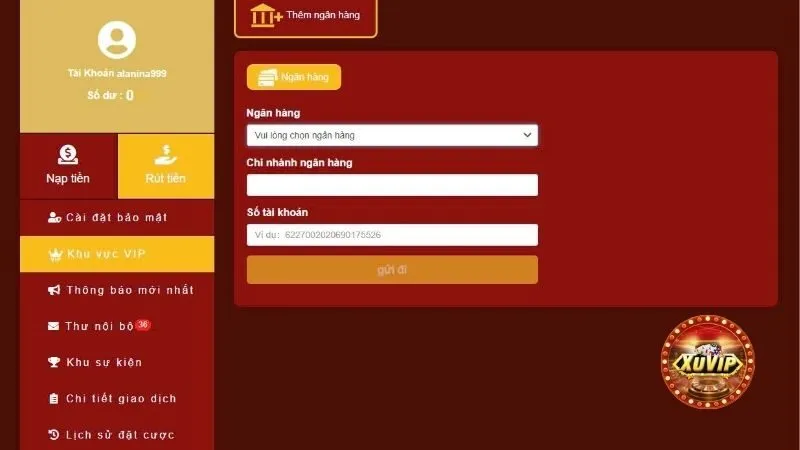 Các bước rút tiền XuVIP qua ngân hàng